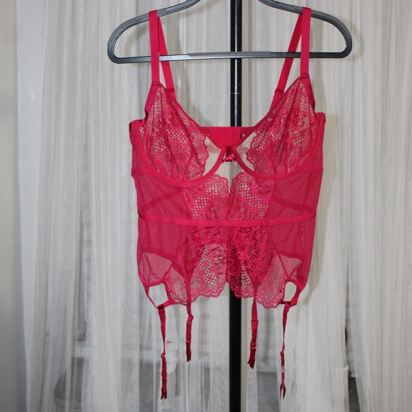 Adore Me. Hot Pink Lace Bustier Corset with Garters. Sz. 1XL - Picture 4 of 8